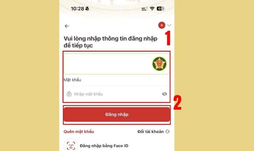 Đăng nhập tài khoản VneID.