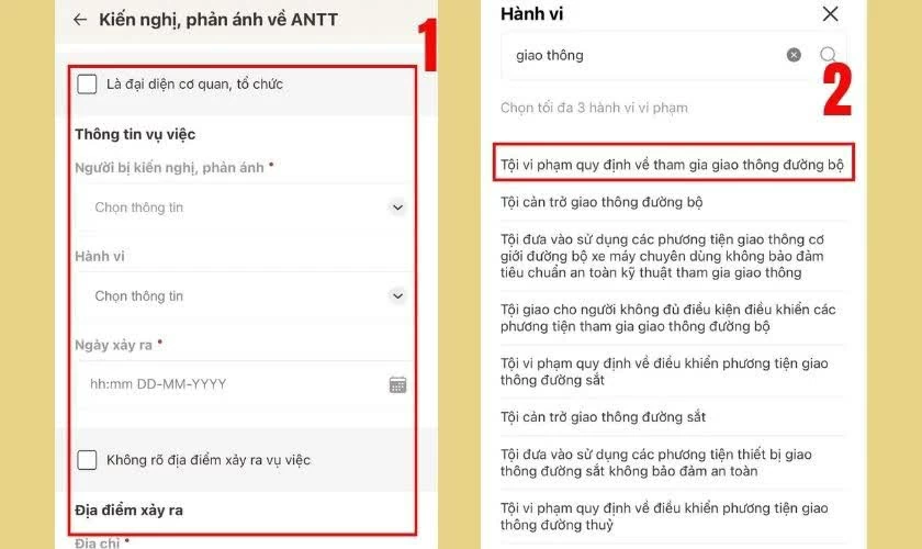 Nhập nội dung vi phạm giao thông.