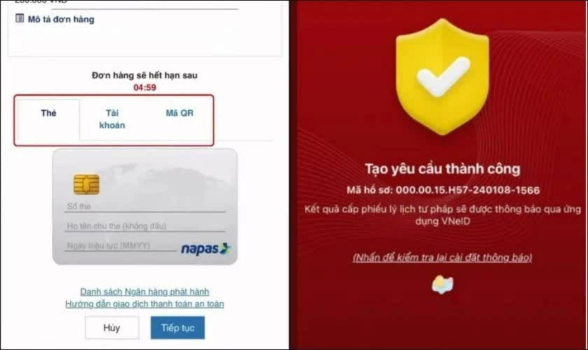 Thanh toán và gửi hồ sơ.