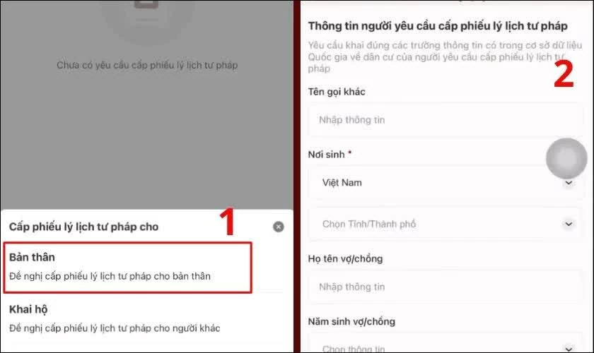 Khai báo thông tin cá nhân.