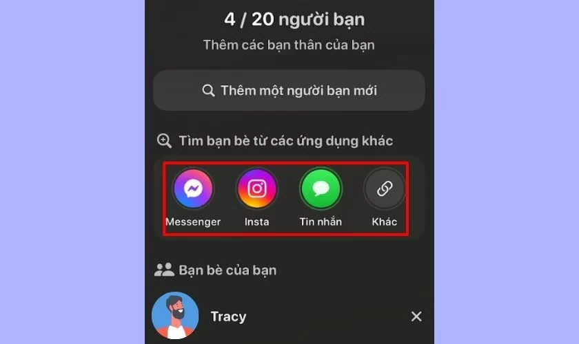 Trong mục “Tìm bạn bè từ ứng dụng khác”.