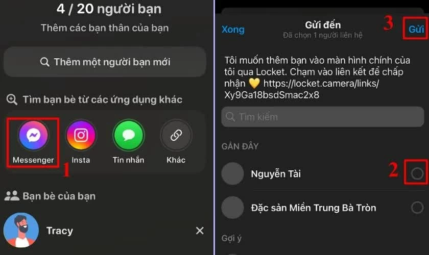 Nhấn vào ứng dụng muốn chia sẻ như Messenger, Zalo hoặc Instagram.