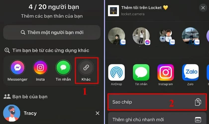 Chọn biểu tượng link liên kết trên màn hình rồi nhấn “Sao chép link”.