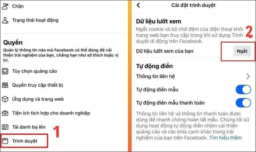 Kéo xuống tìm mục “Trình duyệt” trong phần “Quyền”.