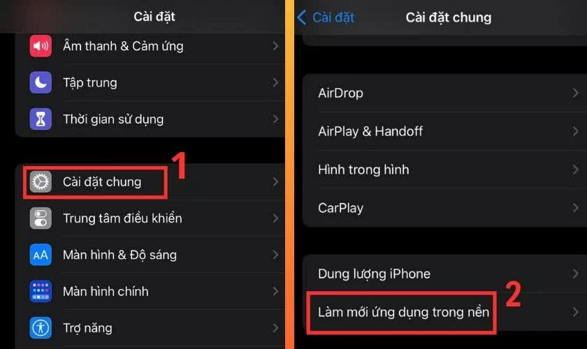 Kéo xuống chọn “Cài đặt chung”.