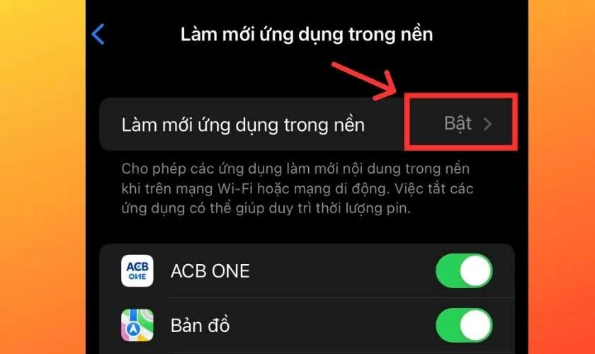 Tìm Facebook và chuyển sang trạng thái “Tắt”.