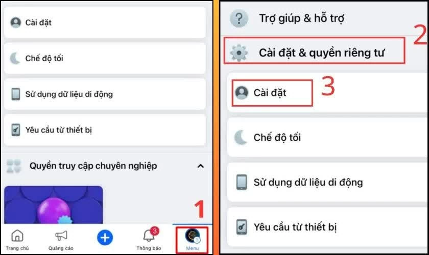 Mở ứng dụng Facebook, sau đó nhấn vào biểu tượng 3 dấu gạch ở góc màn hình. 