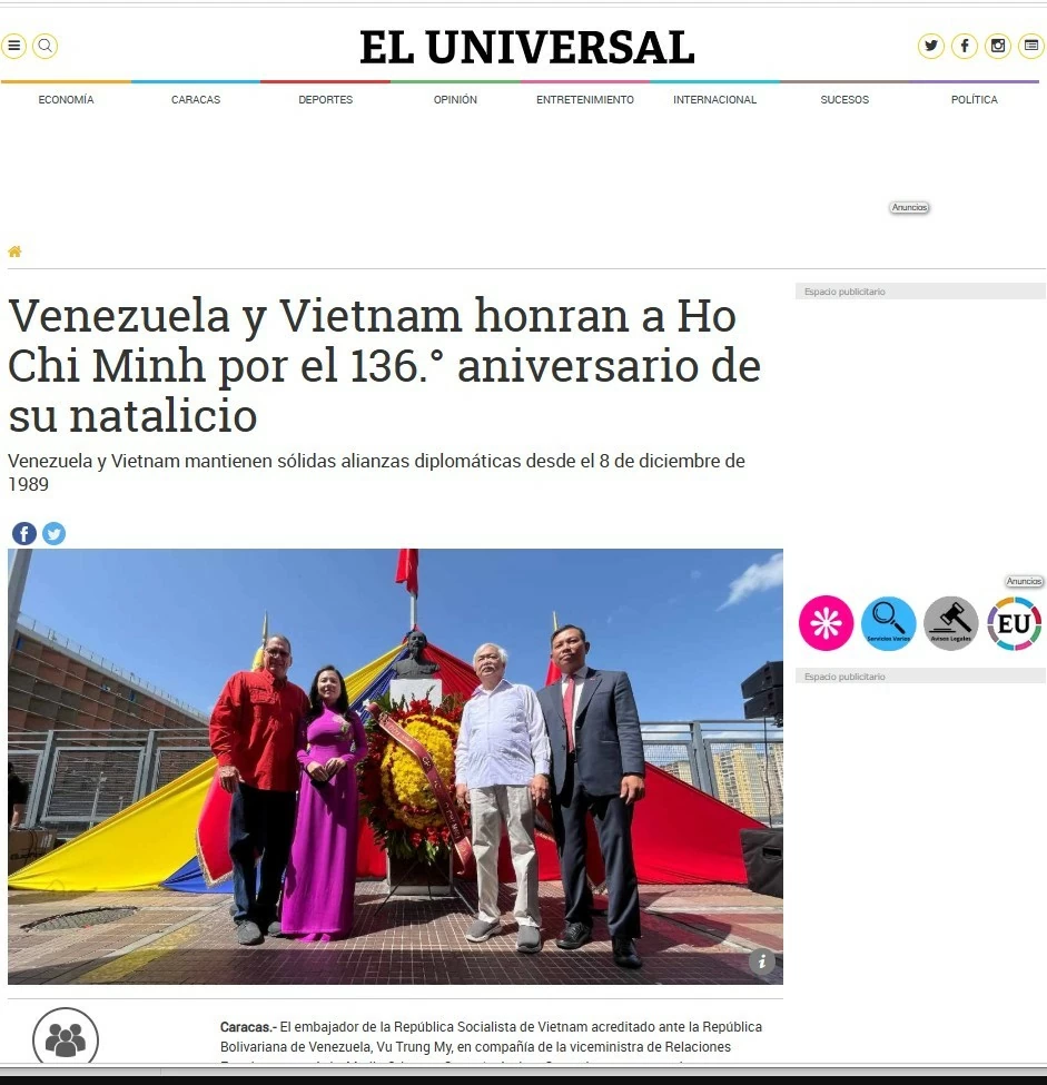 Venezuela tổ chức trọng thể Lễ kỷ niệm 136 năm ngày sinh Chủ tịch Hồ Chí Minh
