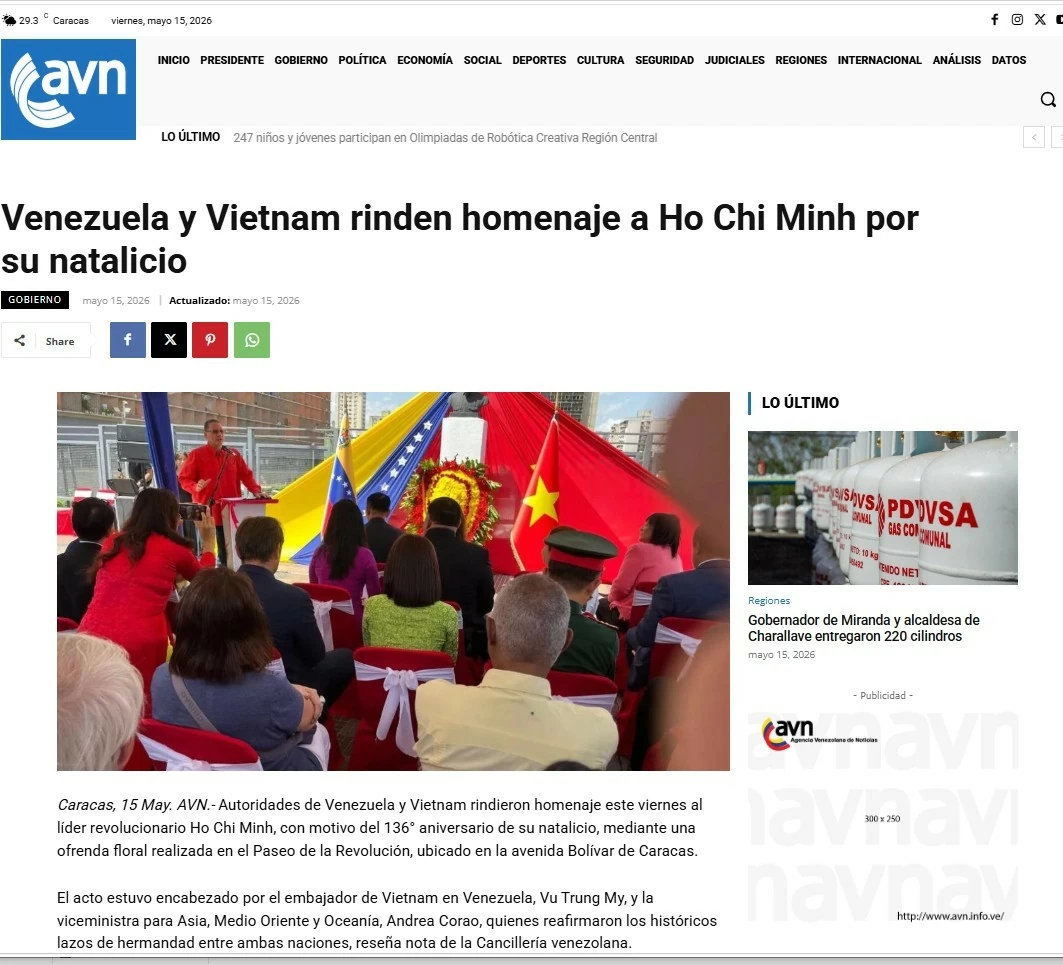 Venezuela tổ chức trọng thể Lễ kỷ niệm 136 năm ngày sinh Chủ tịch Hồ Chí Minh