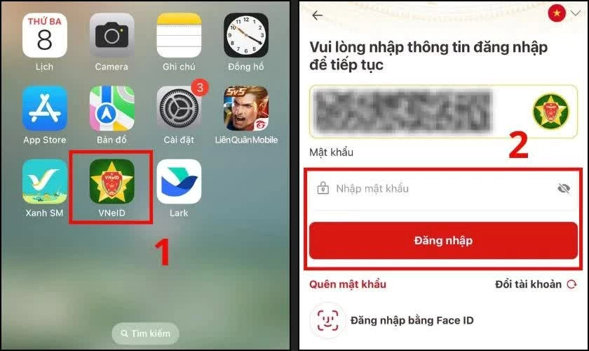 Trước hết, hãy mở và đăng nhập ứng dụng VneID.
