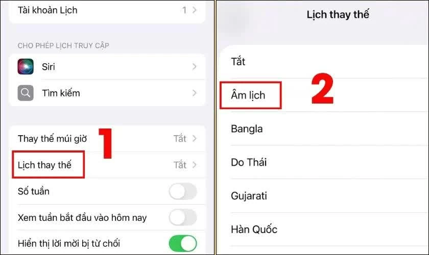 Chọn Âm lịch để kích hoạt hiển thị ngày âm song song với lịch dương. Chọn Âm lịch để kích hoạt hiển thị ngày âm song song với lịch dương.