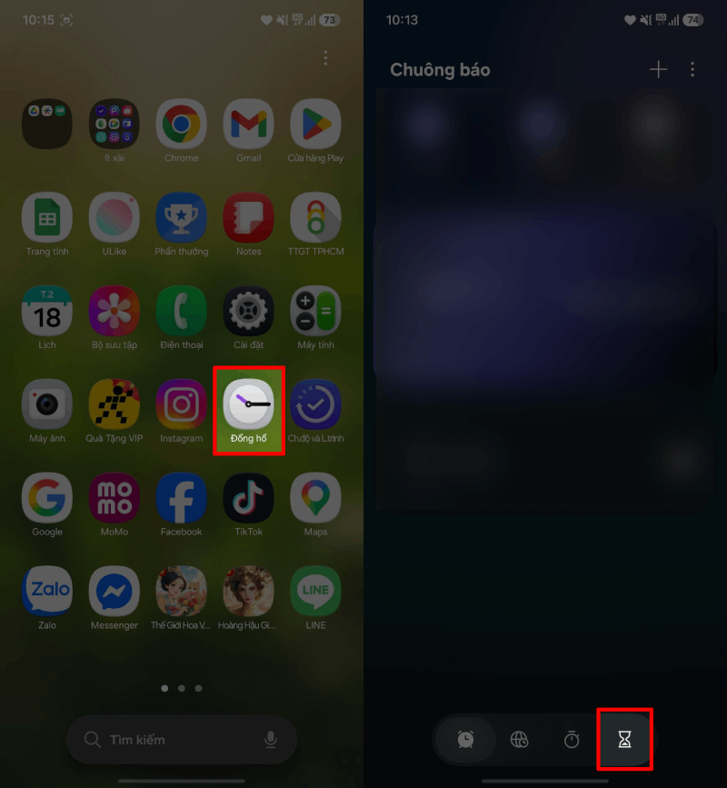 Mở ứng dụng Đồng hồ trên điện thoại Samsung. Mở ứng dụng Đồng hồ trên điện thoại Samsung.