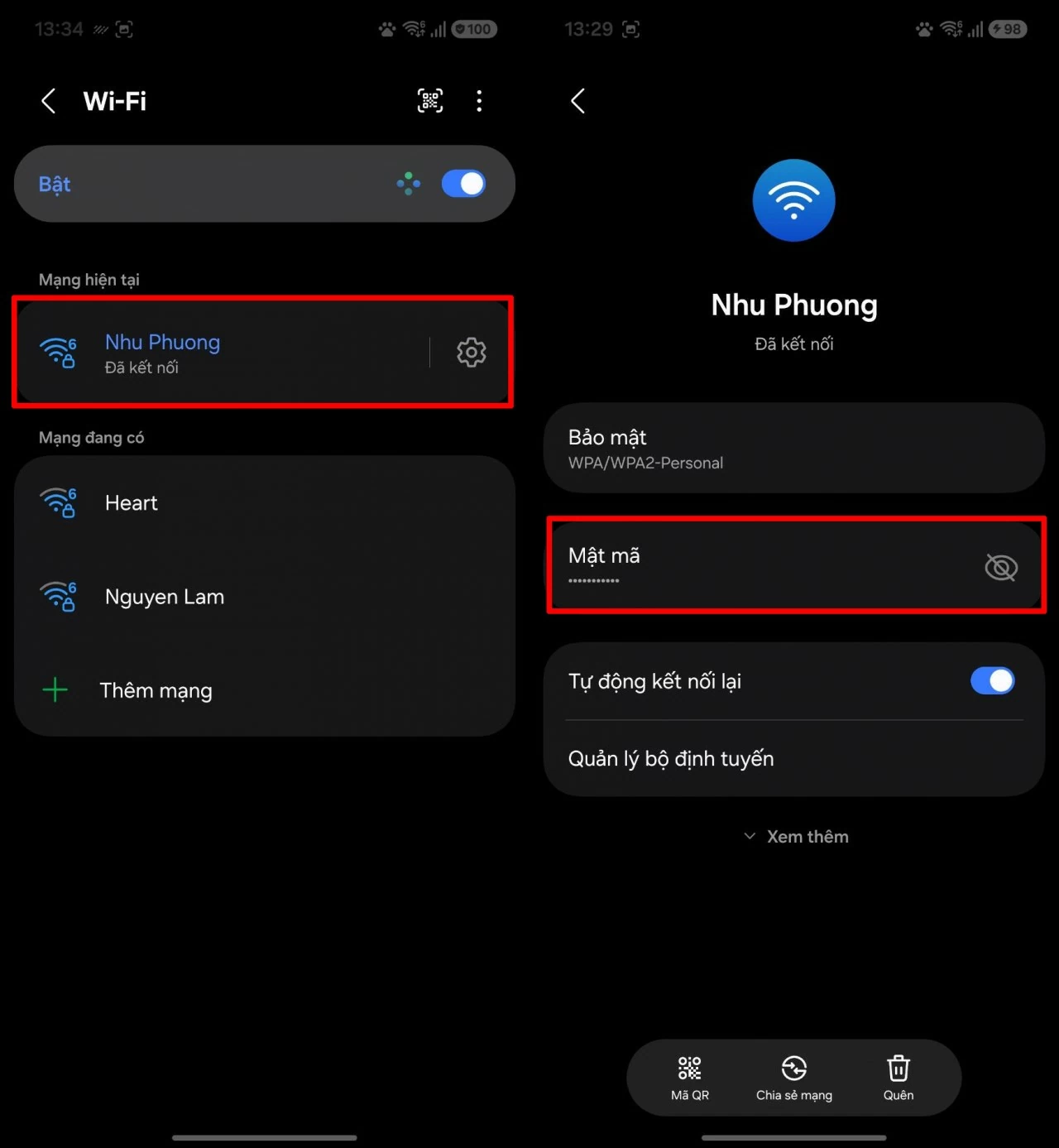 Nhấn vào Wi-Fi, sau đó chọn đúng mạng.