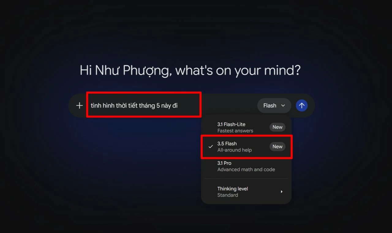 Tiếp theo, chọn phiên bản 3.5 Flash để kích hoạt chế độ AI.