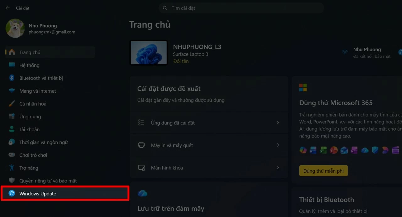 Trong giao diện cài đặt, chọn mục Windows Update. Trong giao diện cài đặt, chọn mục Windows Update.