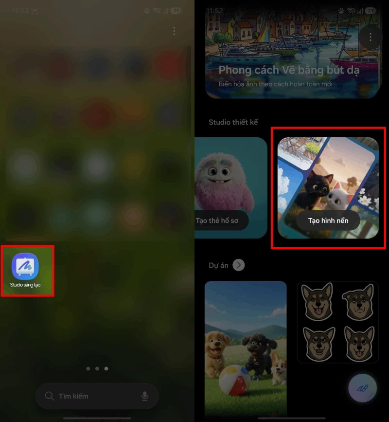 Mở ứng dụng Studio sáng tạo trên điện thoại Samsung. Mở ứng dụng Studio sáng tạo trên điện thoại Samsung.