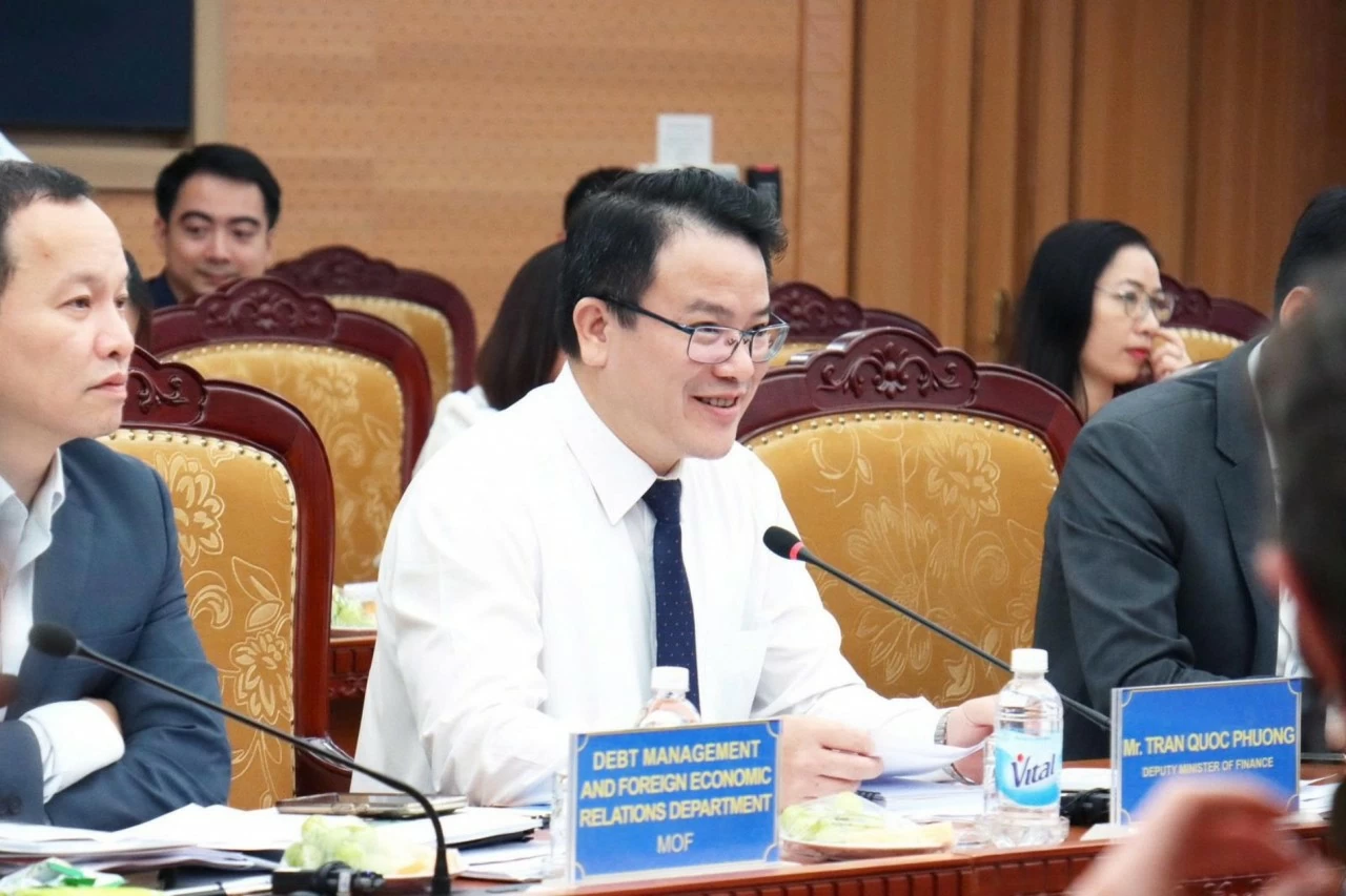 Thứ trưởng Bộ Tài chính Trần Quốc Phương phát biểu tại buổi làm việc. (Nguồn: BNG)