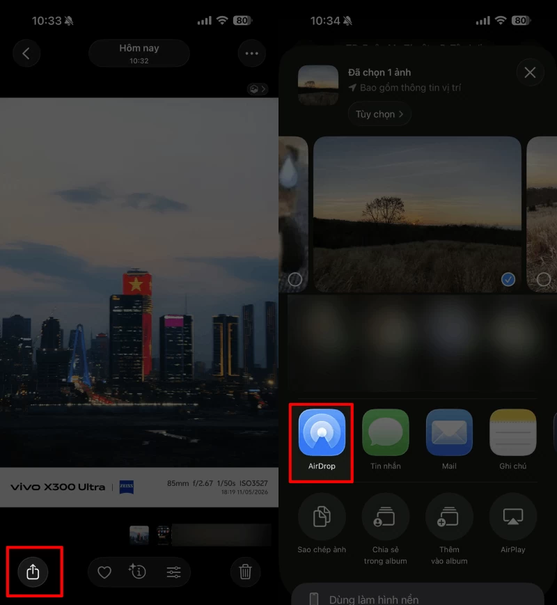 Trên iPhone hoặc MacBook, mở ảnh, video hay file cần gửi. Trên iPhone hoặc MacBook, mở ảnh, video hay file cần gửi.