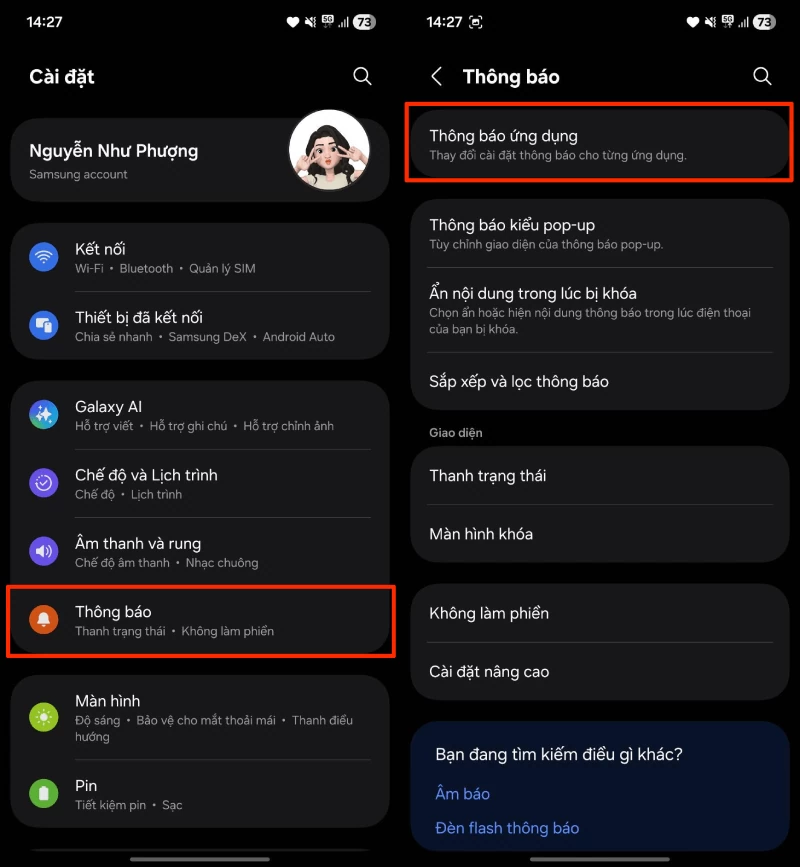 Vào Cài đặt > chọn Thông báo > tiếp tục vào Thông báo ứng dụng. Vào Cài đặt > chọn Thông báo > tiếp tục vào Thông báo ứng dụng.