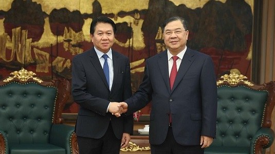 Phó Thủ tướng Thường trực Chính phủ Phạm Gia Túc tiếp Thứ trưởng Ngoại giao Lào Anouparb Vongnorkeo
