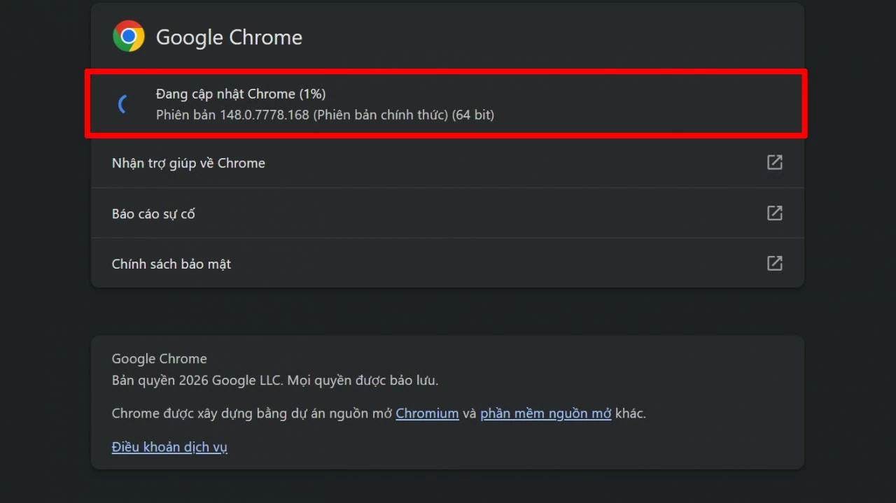 Chrome sẽ tự động kiểm tra phiên bản mới. Chrome sẽ tự động kiểm tra phiên bản mới.