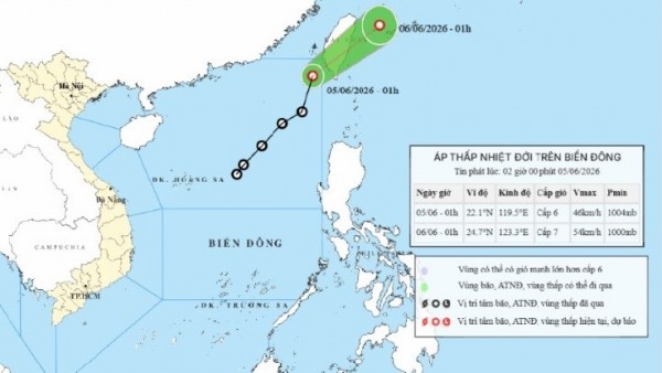 Dự báo áp thấp nhiệt đới trên Biển Đông: Sẽ di chuyển đến vùng biển phía Đông đảo Đài Loan (Trung Quốc), gió giật cấp 9
