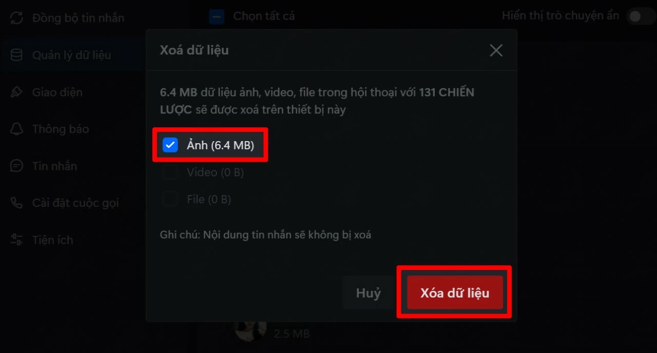 Cuối cùng, chọn loại dữ liệu muốn xóa.