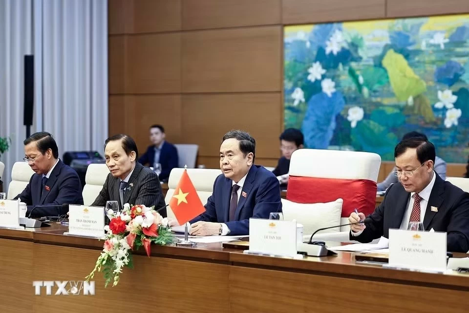 Chủ tịch Quốc hội Trần Thanh Mẫn phát biểu tại cuộc hội kiến Thủ tướng Thái Lan. (Nguồn: TTXVN)