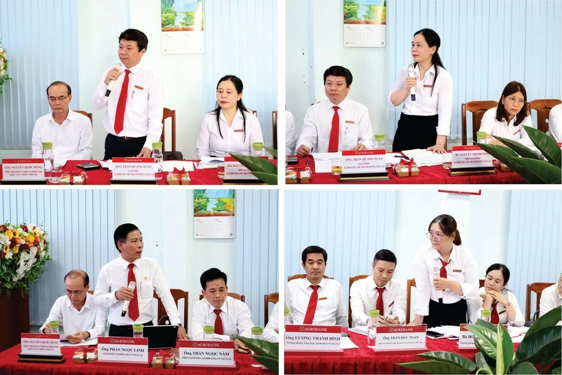 Ban Giám đốc Agribank Chi nhánh Đông Gia Lai và Agribank Chi nhánh Gia Lai báo cáo tại buổi làm việc. Ban Giám đốc Agribank Chi nhánh Đông Gia Lai và Agribank Chi nhánh Gia Lai báo cáo tại buổi làm việc.