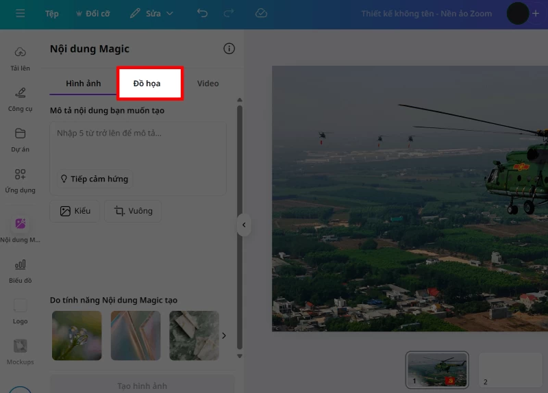 Chuyển sang phần Đồ họa (Graphics) để bắt đầu tạo.