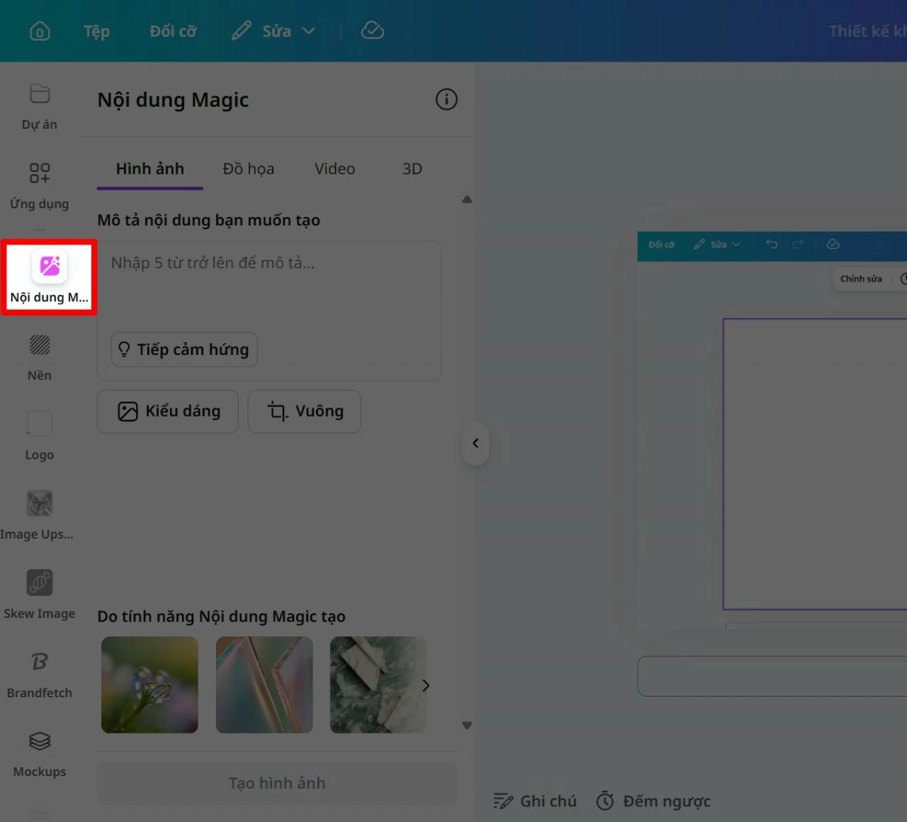 Tại thanh công cụ bên trái, chọn mục Magic Media.