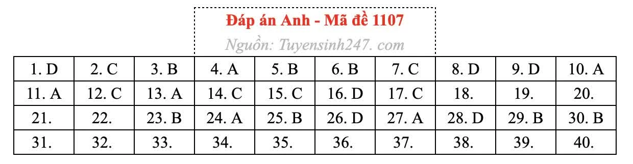 Gợi ý đáp án môn Tiếng Anh