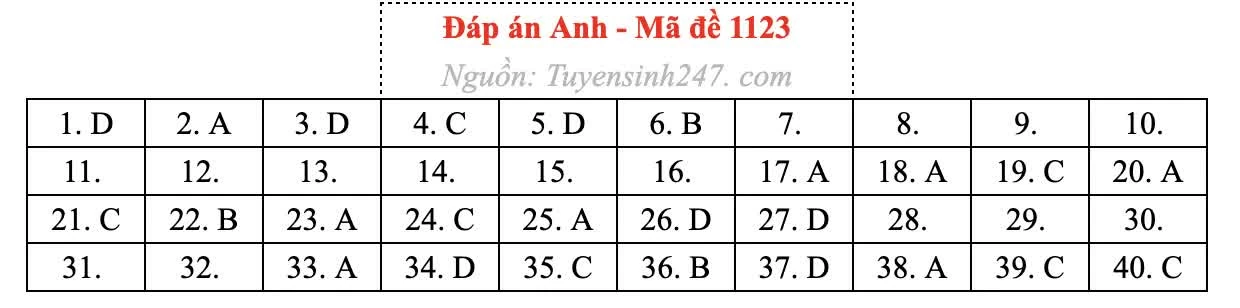 Gợi ý đáp án môn Tiếng Anh
