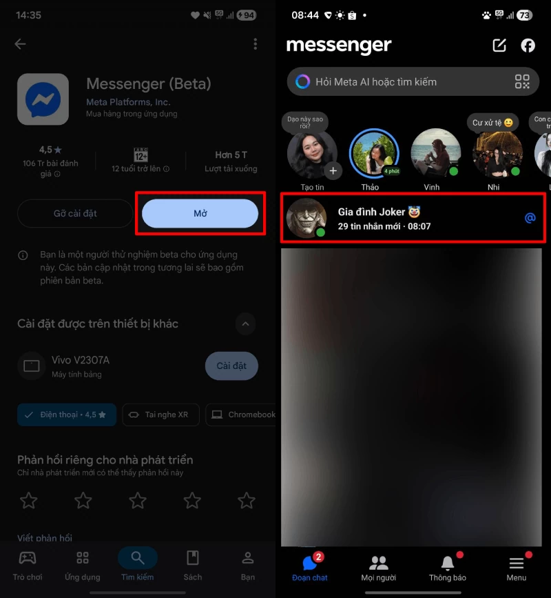 Mở ứng dụng Messenger trên điện thoại.