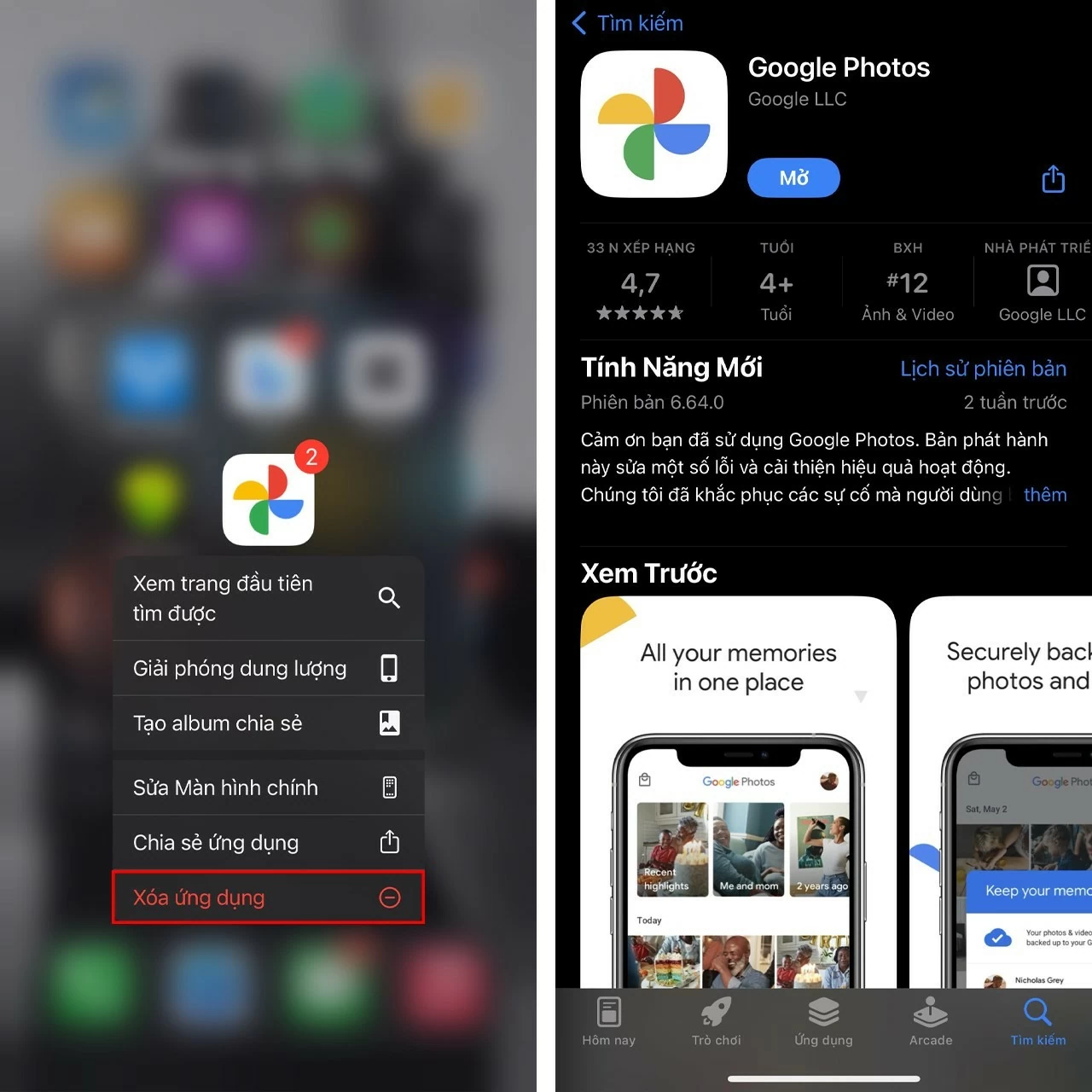 Cài đặt lại Google Photos.