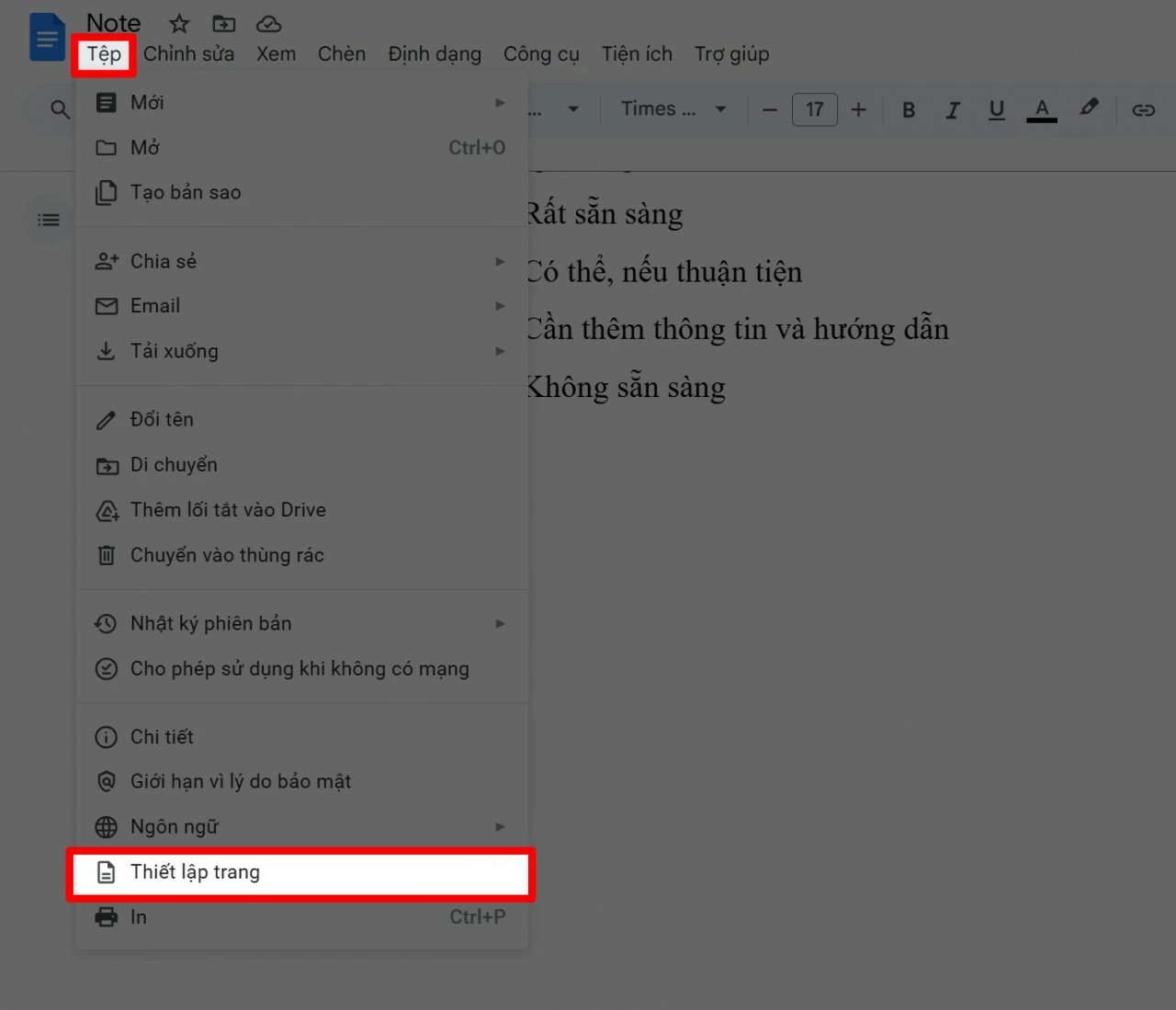 Tại giao diện Google Docs, chọn Tệp trên thanh menu.