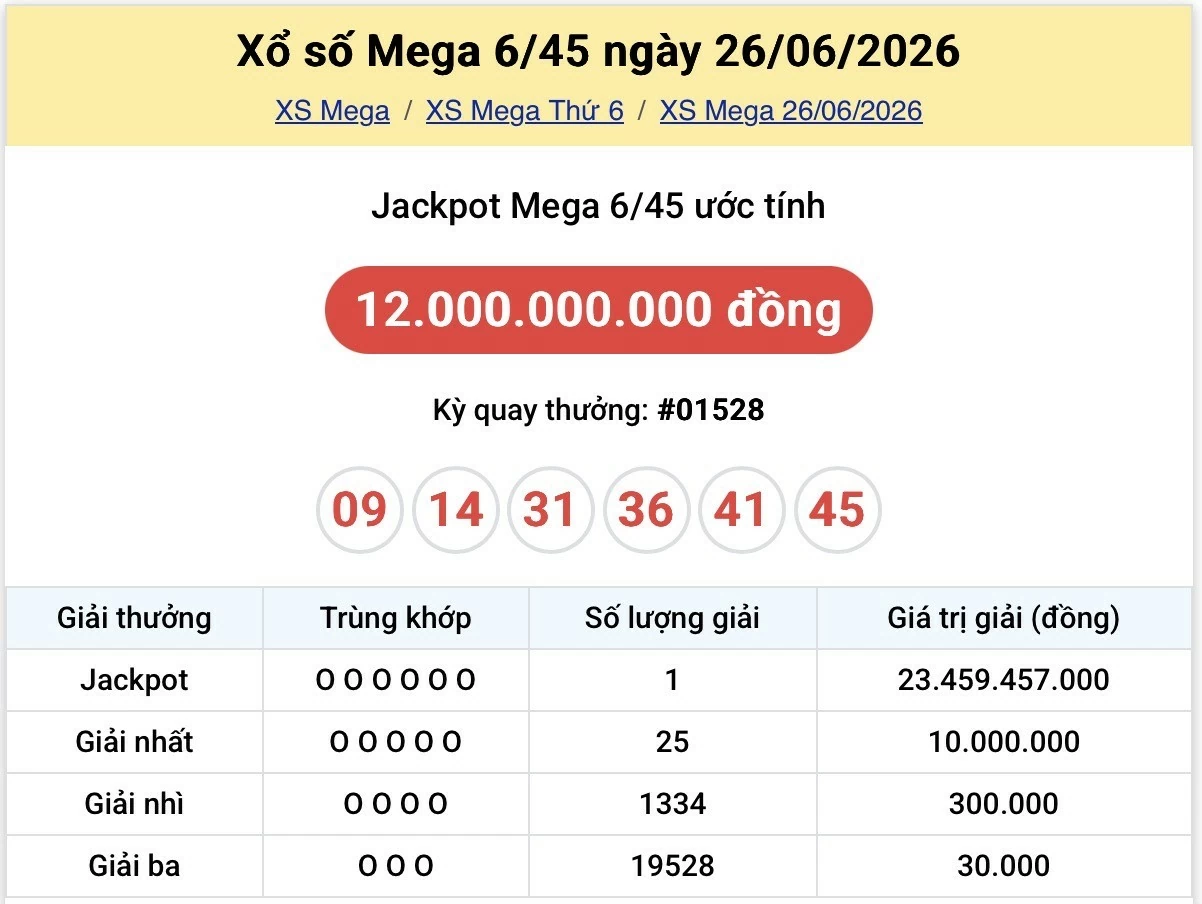 Vietlott 27/6/2026 kết quả xổ số Vietlott Power hôm nay thứ 7 ngày 27/6/2026
