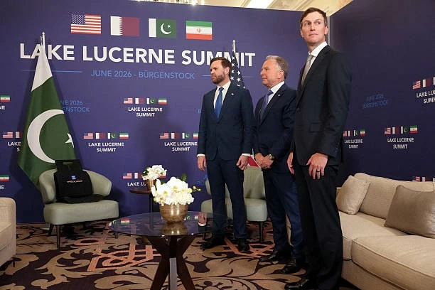 Phó Tổng thống Mỹ JD Vance, Đặc phái viên Steve Witkoff và Jared Kushner tại Burgenstock (Thụy Sĩ) ngày 21/6. (Nguồn: Getty Images)