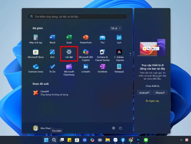 Mở Cài đặt (Settings) trên Windows 11. Mở Cài đặt (Settings) trên Windows 11.