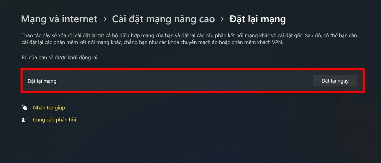 Nhấn Đặt lại ngay (Reset now). Nhấn Đặt lại ngay (Reset now).