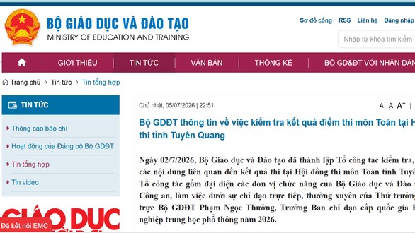 Bộ GD&ĐT thông tin về kết quả điểm thi môn Toán tại Tuyên Quang
