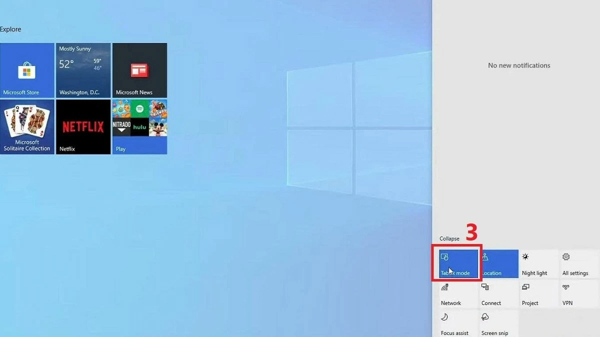 Nhấn vào Tablet mode để tắt chế độ máy tính bảng.