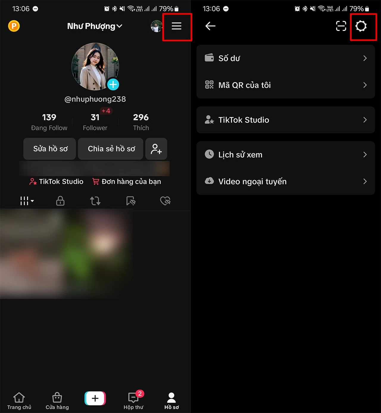 Mở trang cá nhân TikTok.