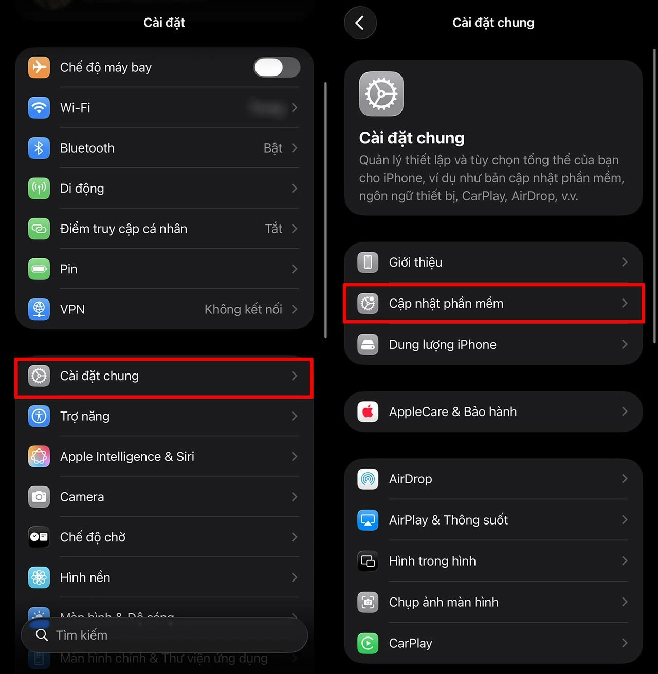 Mở Cài đặt → Cài đặt chung → Cập nhật phần mềm trên iPhone.