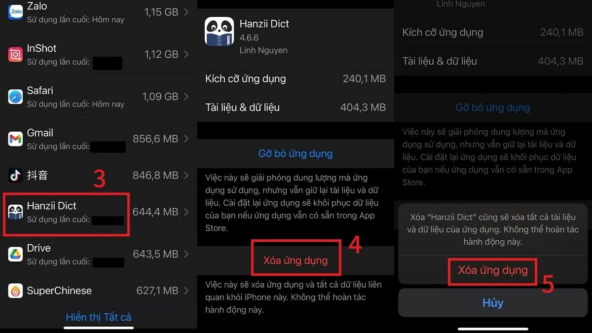Nhấn Xóa ứng dụng và xác nhận để giải phóng không gian lưu trữ..