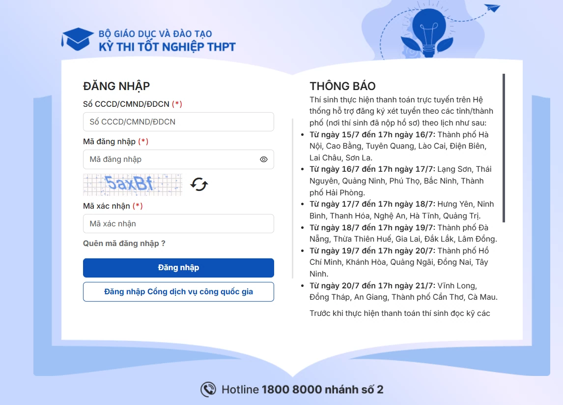 Lịch nộp lệ phí đăng ký xét tuyển đại học năm 2026 theo tỉnh, thành phố. 