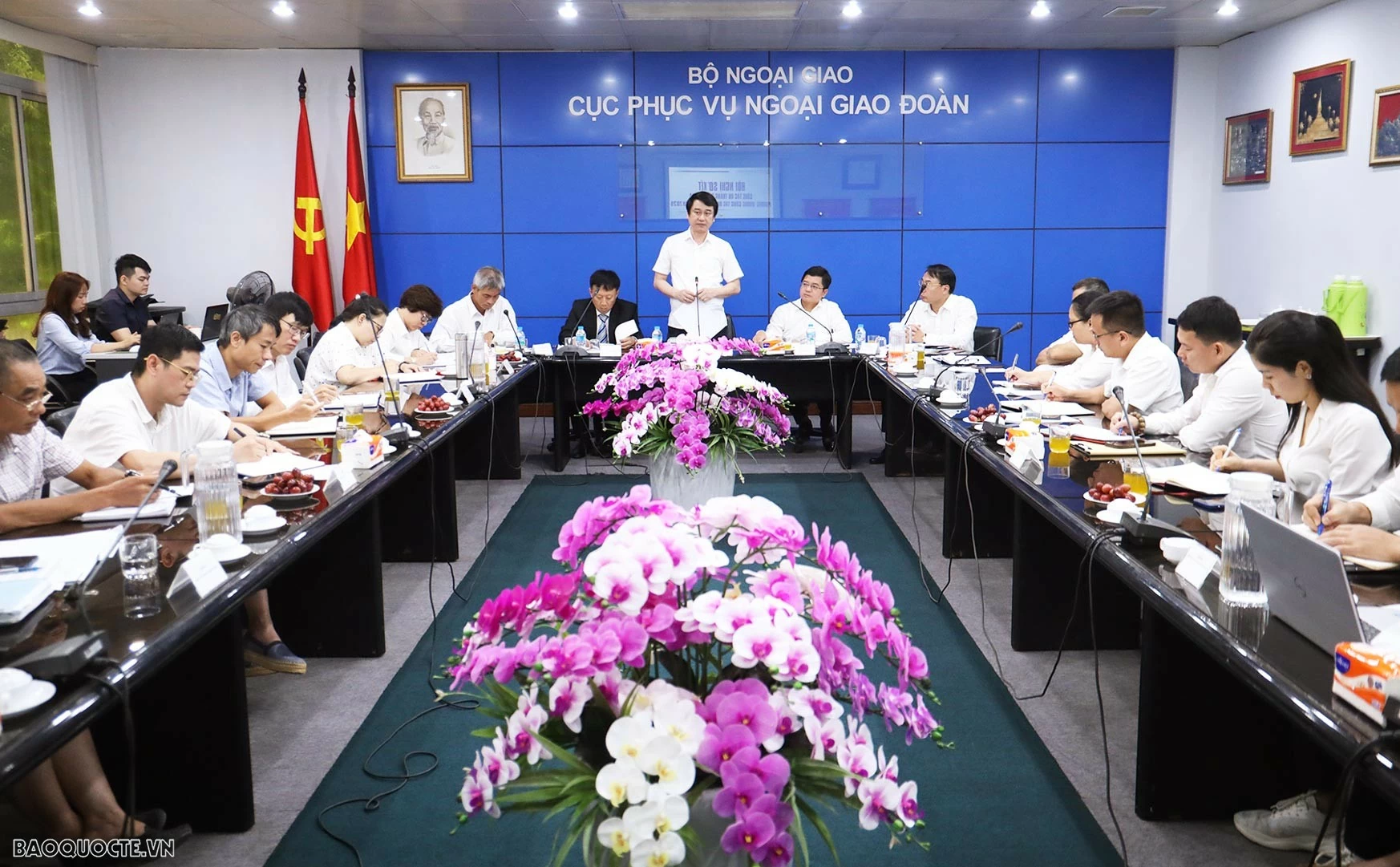 Hội nghị Sơ kết công tác 6 tháng đầu năm và phương hướng công tác 6 tháng cuối năm 2026 của Cục Phục vụ Ngoại giao Đoàn. (Ảnh: Thành Long)