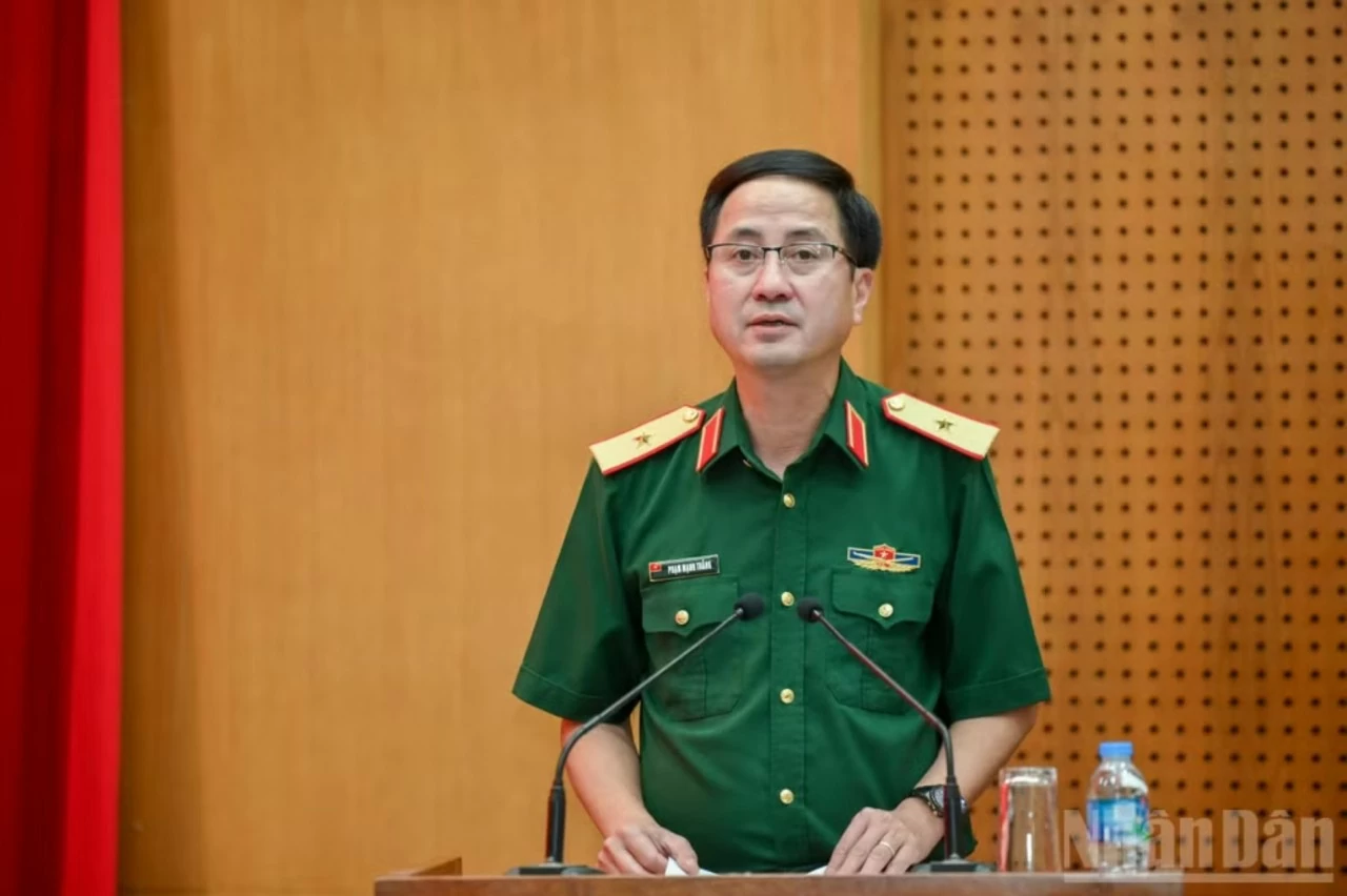 Đồng chí Thiếu tướng Phạm Mạnh Thắng, Cục trưởng Gìn giữ hòa bình Việt Nam phát biểu tại hội nghị. (Nguồn: Nhandan) Đồng chí Thiếu tướng Phạm Mạnh Thắng, Cục trưởng Gìn giữ hòa bình Việt Nam phát biểu tại hội nghị. (Nguồn: Nhandan)