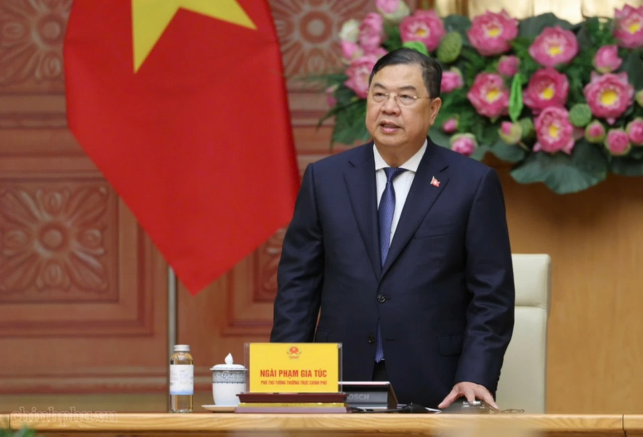 Phó Thủ tướng Thường trực Phạm Gia Túc phát biểu tại buổi làm việc. (Nguồn: VGP)