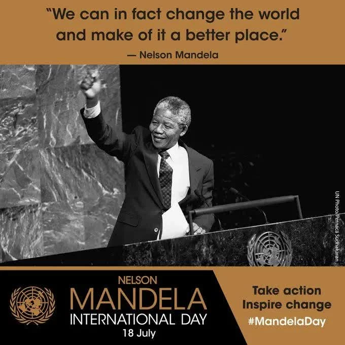 Tổng thư ký LHQ: 'Hãy tiếp tục thực hiện tầm nhìn của cố Tổng thống Mandela về một thế giới công bằng, toàn diện, bình đẳng và hòa bình'. (Nguồn: pulseofafrica)